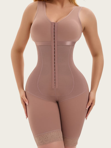 Nude full bodysuit shapewear showing waist and thigh control