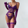 Close-up front view of the Lilac Sheer Floral Embroidered Lingerie Set with satin and floral lace