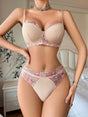 Centered front pose of the Pink Lace Lingerie Set with supportive bra and high-waist lace panty