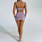 Back view of the Purple Lace Lingerie Set with sheer lace skirt