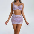 Front view of the Purple Lace Lingerie Set showing lace bra and mini skirt