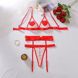 Flat lay top view of the red heart lingerie set bra with adjustable strap